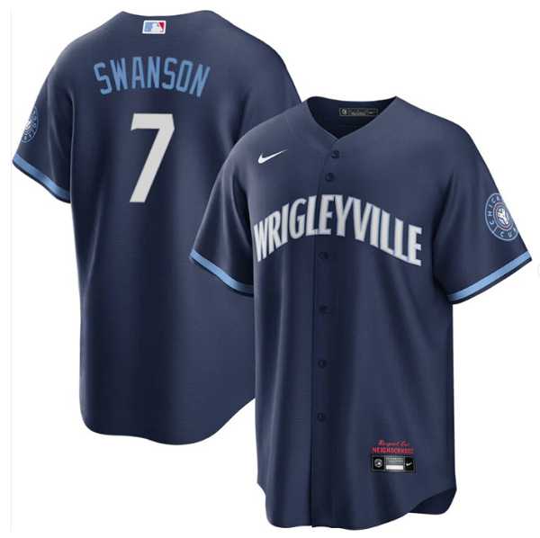 Men's Chicago Cubs #7 Dansby Swanson Navy City Connect Cool Base Stitched Baseball Jersey Dzhi